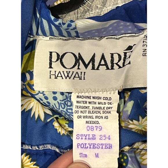 Vintage Pomare Hawaii Dress Ruffle Floral Size Medium Blue Retro Summer Tropical - Picture 4 of 6